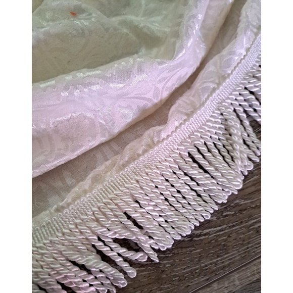 Curtain Swag Valance Silk Blend White Damask Floral Fringe Baroque 43x19 - Picture 3 of 5